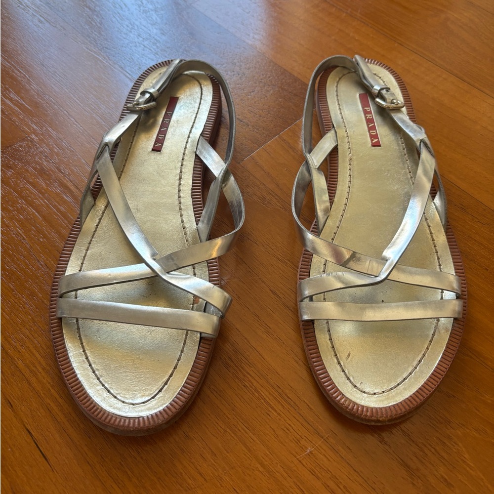 Prada Silver Strappy Sandals 38 1/2 (8.5)